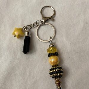 Chic Yellow and Black Beaded Keychain